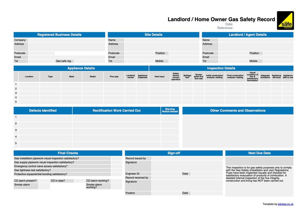 Free CP12 Landlord Gas Safety Certificate Template